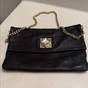 Michael Kors Black Leather Shoulder Bag with Gold Chain